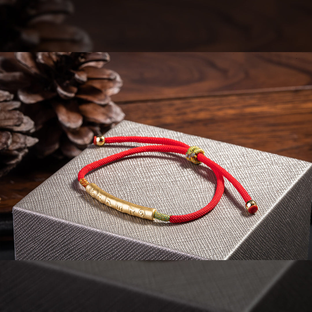 Tibetan Red String Bracelet - Buddhist Six-Syllable Mantra