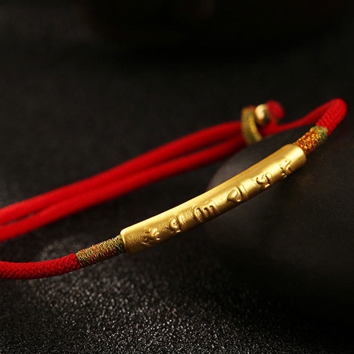 Tibetan Red String Bracelet - Buddhist Six-Syllable Mantra