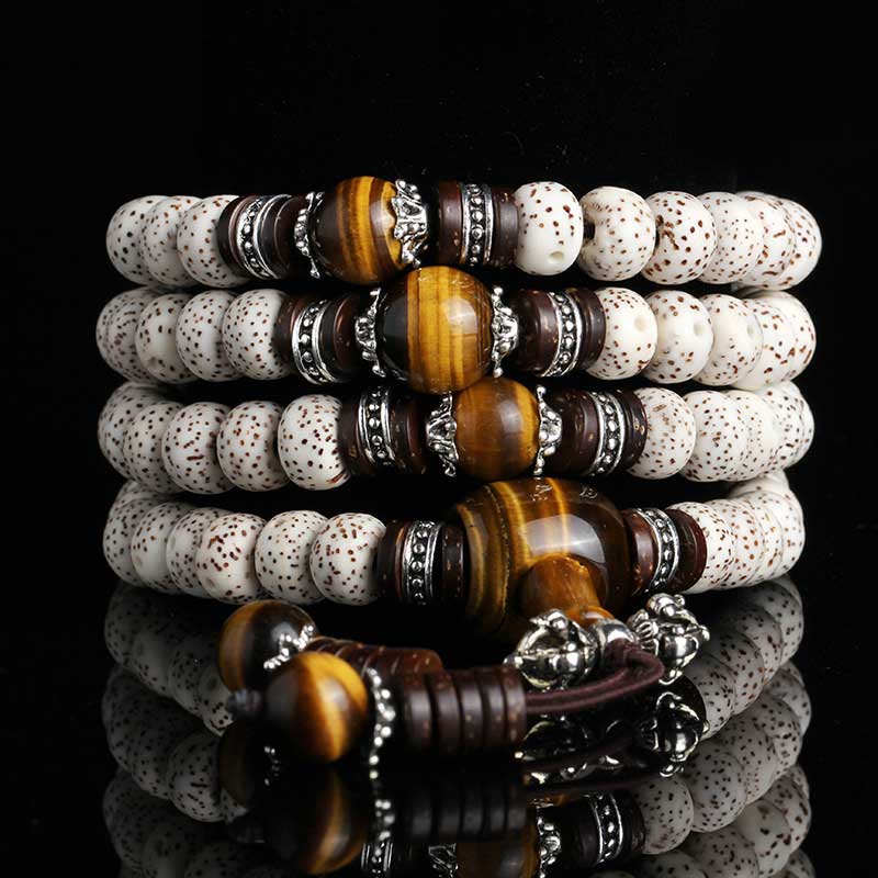 Buddha gems Handmade Tibetan Tiger Eye Bodhi Seed Peace Bracelet