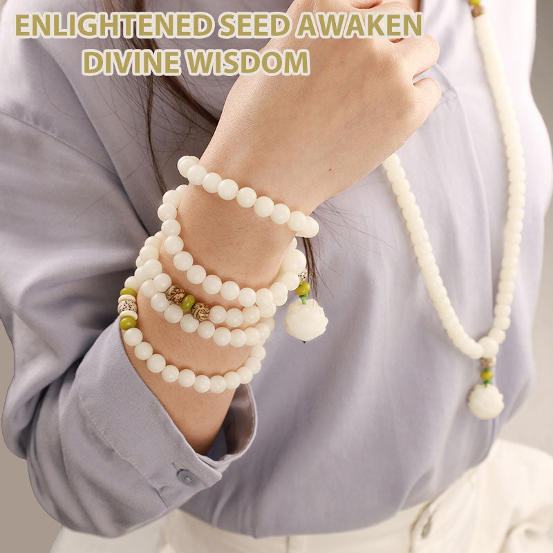 BUDDHAGEMS White Jade Bodhi Lotus Mala Harmony Necklace Bracelet