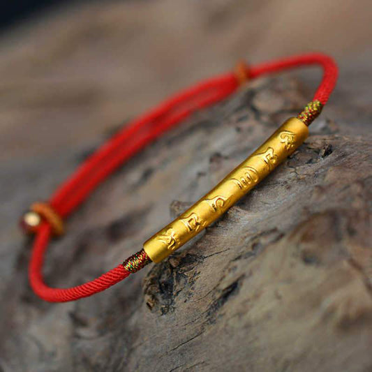 Tibetan Red String Bracelet - Buddhist Six-Syllable Mantra