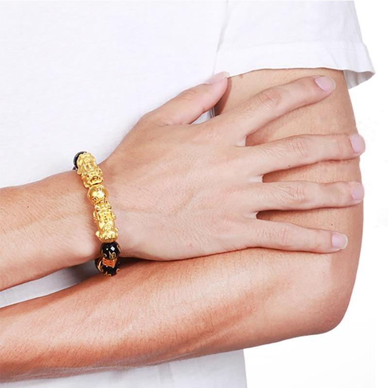 Bracciale doppio Pixiu placcato oro - Estrema ricchezza e protezione