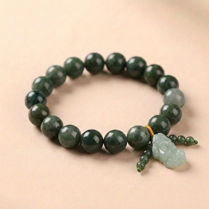 Buddha & Karma Green Jade Bracelet with Pixiu - Invite Wealth & Calming Energies