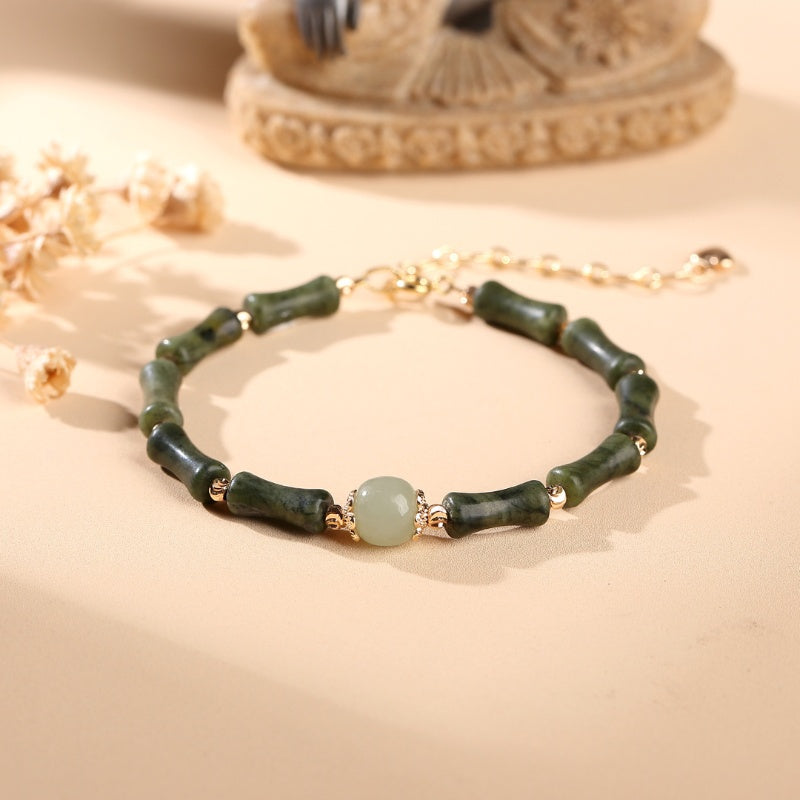 Exclusive: Hetian Jade Peridot Lucky Bamboo Bracelet
