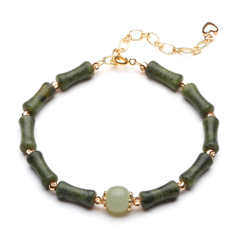 Exclusive: Hetian Jade Peridot Lucky Bamboo Bracelet