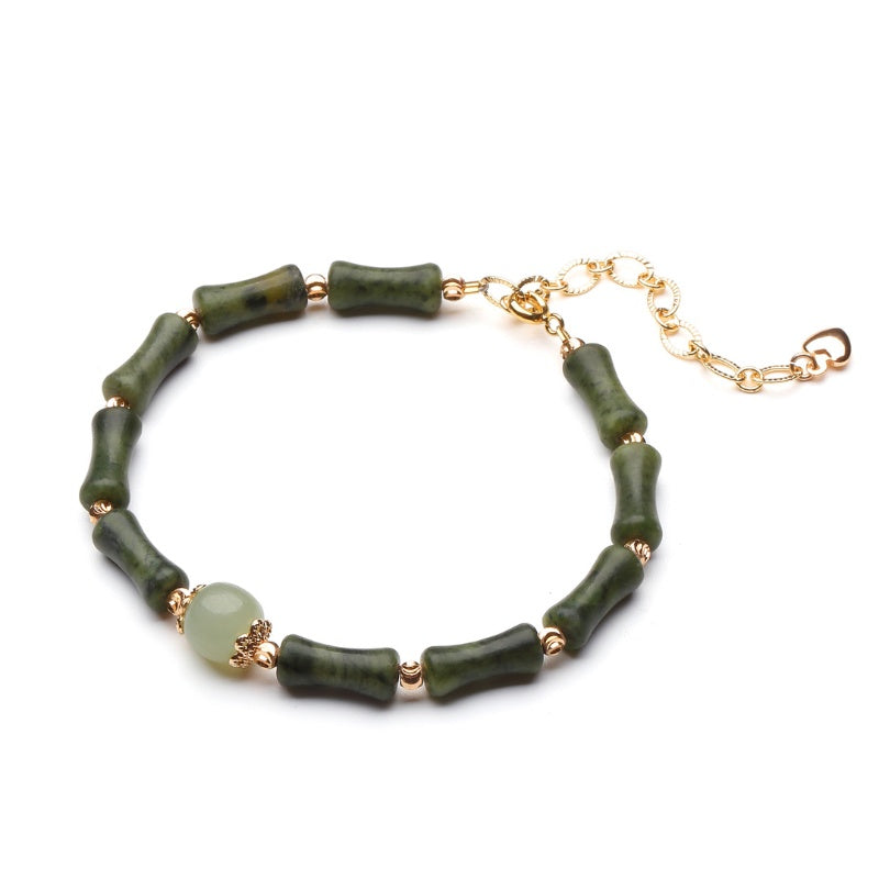 Exclusive: Hetian Jade Peridot Lucky Bamboo Bracelet