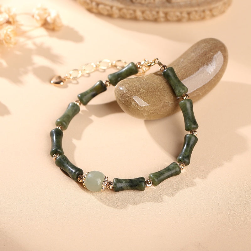 Exclusive: Hetian Jade Peridot Lucky Bamboo Bracelet