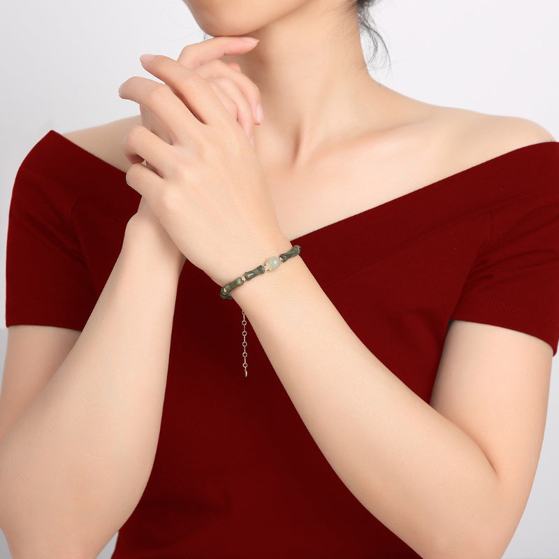 Exclusive: Hetian Jade Peridot Lucky Bamboo Bracelet