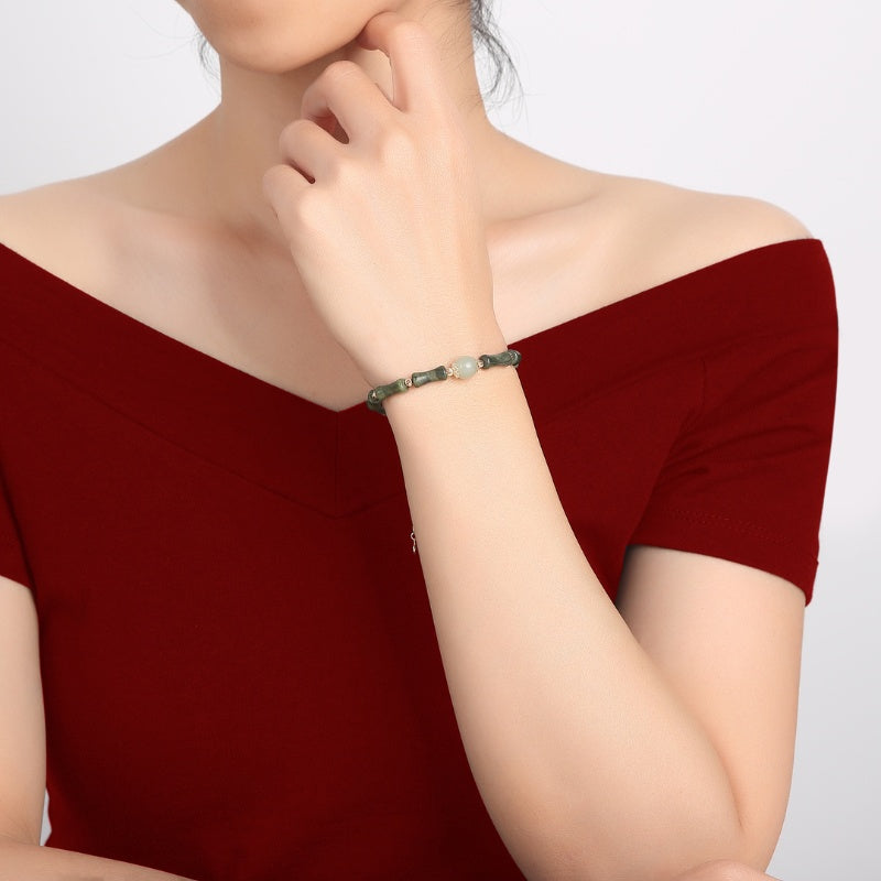 Exclusive: Hetian Jade Peridot Lucky Bamboo Bracelet