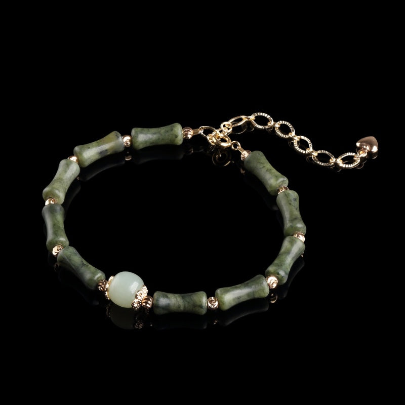 Exclusive: Hetian Jade Peridot Lucky Bamboo Bracelet