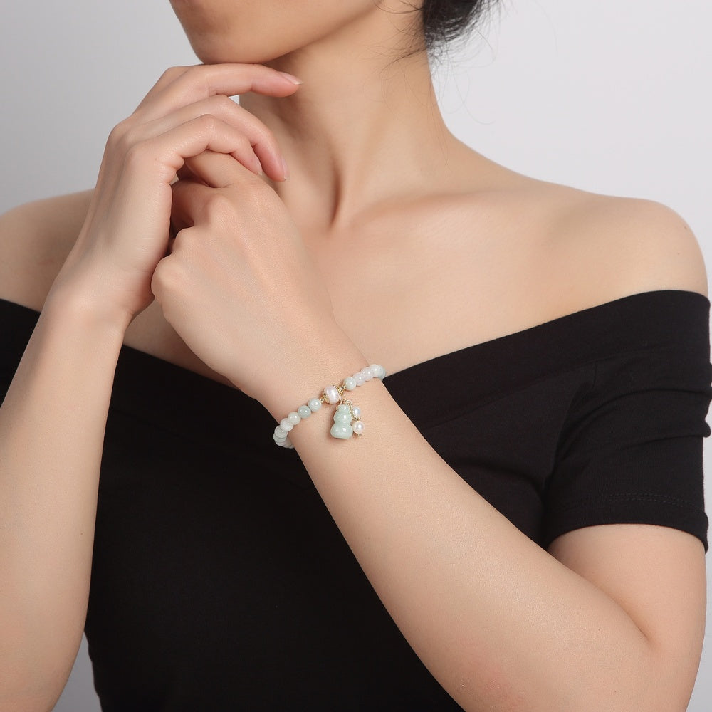 Bracciale amuleto Wu Lou in giada verde chiaro