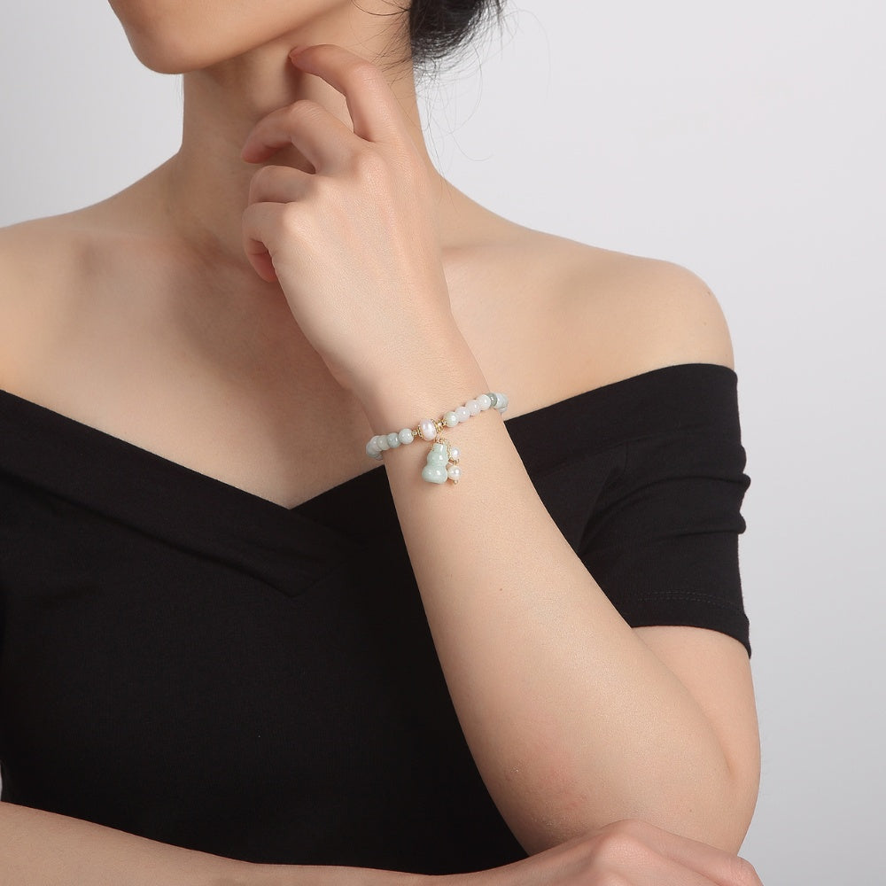 Bracciale amuleto Wu Lou in giada verde chiaro