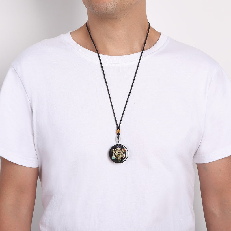 Black Tourmaline Metatron’s Cube Orgonite Protection Necklace
