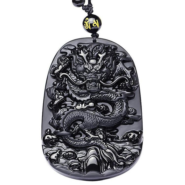Natural Black Obsidian Dragon Protection Necklace