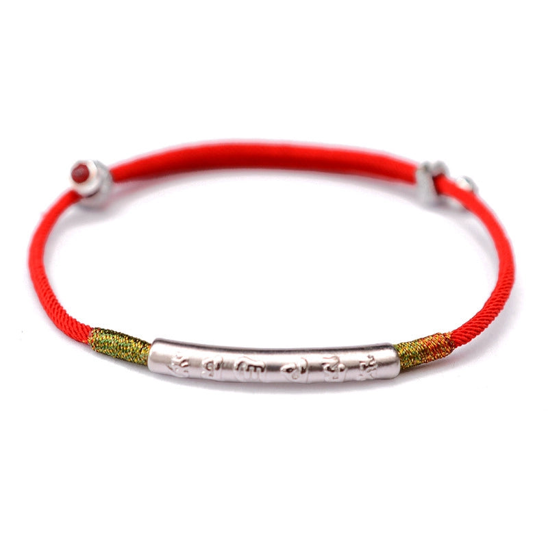 Tibetan Red String Bracelet - Buddhist Six-Syllable Mantra