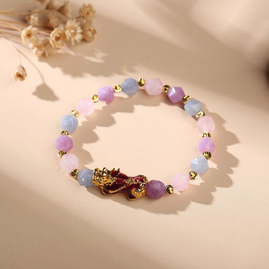 The Prosperity Bracelet - Amethyst, Aquamarine, Rose Quartz Pixiu