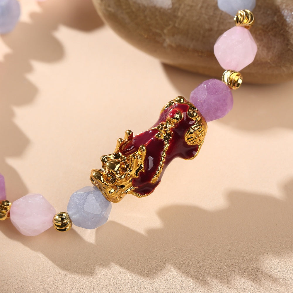 The Prosperity Bracelet - Amethyst, Aquamarine, Rose Quartz Pixiu