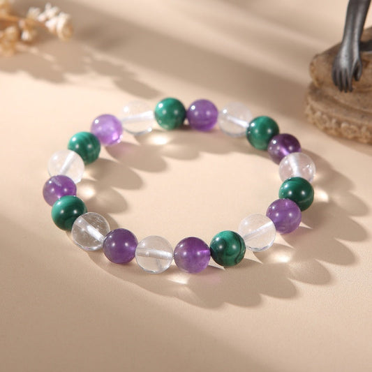Triple Healing Bracelet – Amethyst, Malachite, Clear Quartz