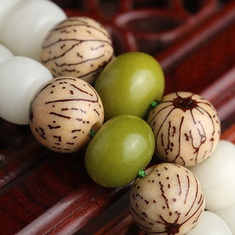 BUDDHAGEMS White Jade Bodhi Lotus Mala Harmony Necklace Bracelet